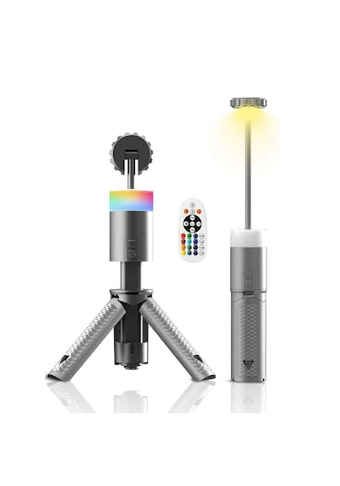Shufa Glampıng Taşınabilir Kamp Işığı Uzun Şarj Süresi Uzaktan Kumanda Alüminyum Teleskopik Tripodlu Lamba 10,000 Ma Gri