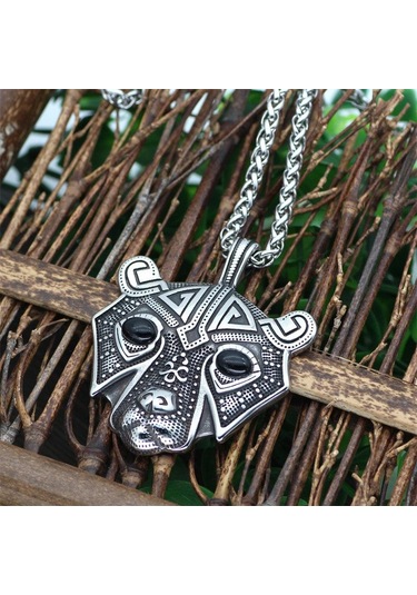 Antik Gümüş & Yeşil Titanyum Çelik Ayı Kafa Kolye Kolye Moda Aksesuarları Erkek Kazak Kolye Metal Chain Çok Renkli