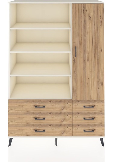 Hyperion Dolap 8 Raflı 6 Çekmeceli Tek Kapaklı 132x44x195 Aytaşı-çam/çam Atlas Çam/atlas Çam