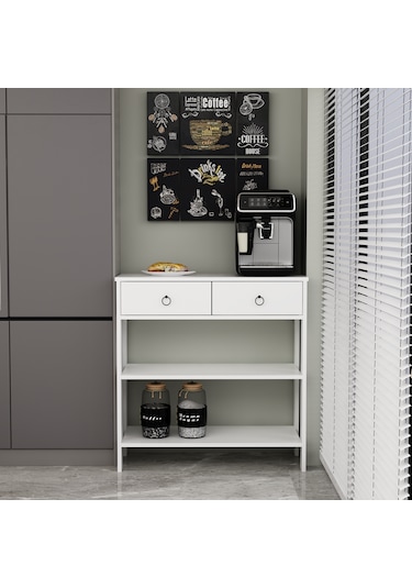 Dekrosso Luke Modern 2 Çekmeceli Kahve Köşesi Airfry Dolabı Beyaz