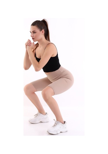 Self Clothing Kadın Bej Yüksek Bel Fitilli Dayanıklı Örme Kumaş Toparlayıcı Kıs