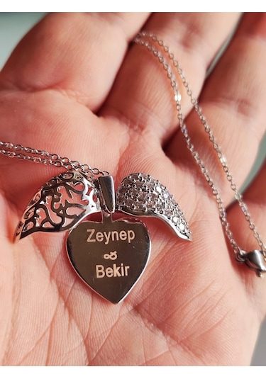 Kaliteli Çelik Kalpli Kolye Kişiye Özel İsim Saklı Kalp