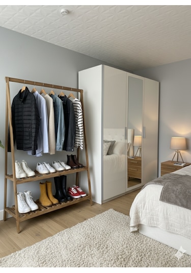 Konfeksiyon Elbise Askılık İki Raflı 148 105 Cm Kahverengi