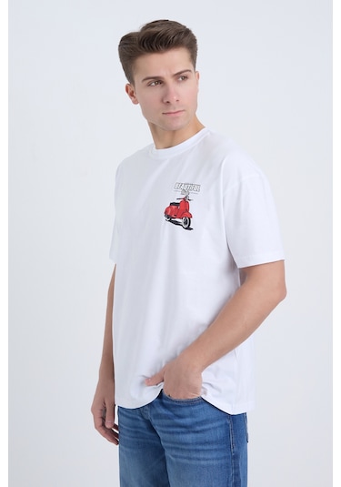 Velvoria Unisex Oversize Beautıful Ride Baskılı Beyaz Renk T-shirt