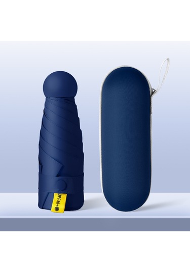 Mengtuo Bayan 8 Kemik Mini Yağmur İki Kullanımı Vinil Cep Kapsül Şemsiye Koyu Mavi Koyu Mavi