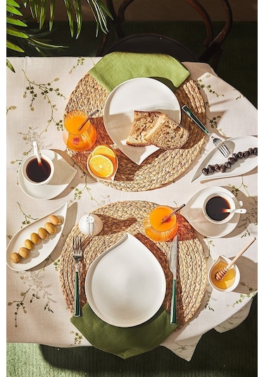 Emsan Bianca Leaf Porselen 32 Parça 6 Kişilik Kahvaltı/Servis Takımı Beyaz