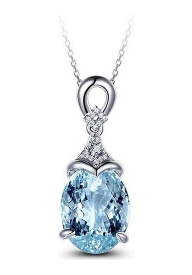 Novahub 925 Ayar Gümüş Mavi Topaz Kolye, Lüks Kadın Kolye, Mavi Topaz Kız Kolye, Elmas Vurgulu, 40-86cm Uzunluk Mavi