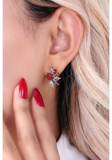 Bhs Life Kadın Taşlı Renkli Çiçek Küpe Çok Renkli