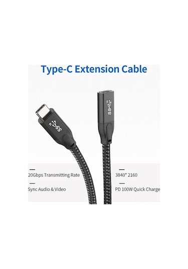 Besthome1 Type-c Usb3.1 Gen2 Pd 100w Hızlı Şarj 20gbps 4k Siyah 0.3m Thunderbolt3 Dış Disk Uyumlu