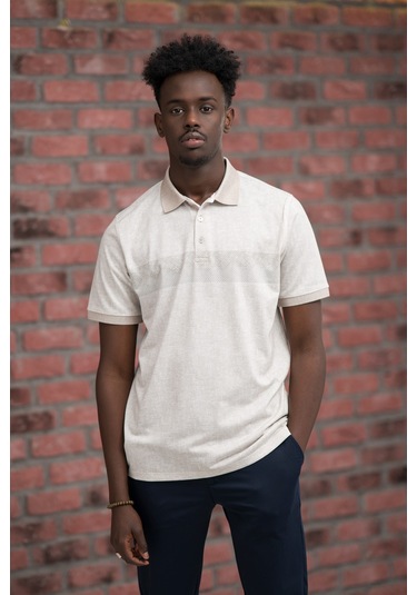Advante Regular Fit Likralı Çizgili Polo Yaka T-shirt Kahverengi