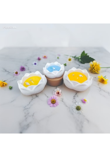 3'lü Lotus Çiçeği Mum