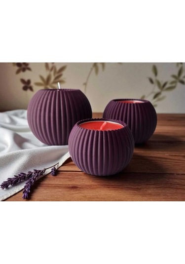 3 Lü Tealight Mumluk Seti Dekoratif Ev & Salon Mumluğu Hediyelik Set Mor