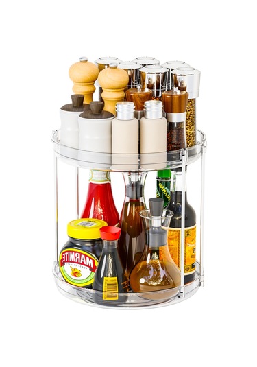 Maiyame 360 Derece Dönebilir 2 Katlı Baharat Saklama Çarkı - Geniş Kapasiteli, Kaymaz Tabanlı, Mutfak Düzenleyici Beyaz