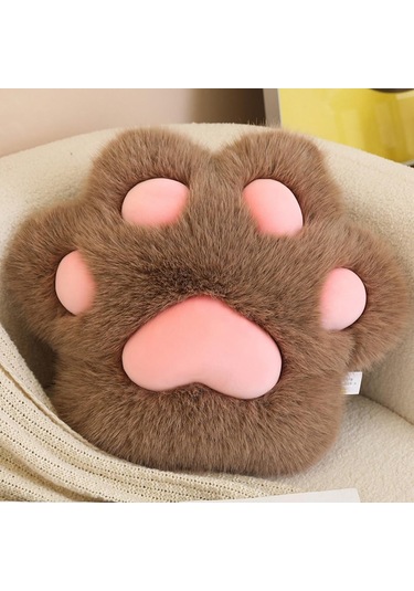 Lemestar Kedi Ayakşığı Desenli Yumuşak Plüsh Bel Yastığı - Ofis, Araba, Koltuk Desteği Ve Dekor Koyu Kahverengi, 45 Cm Koyu Kahverengi