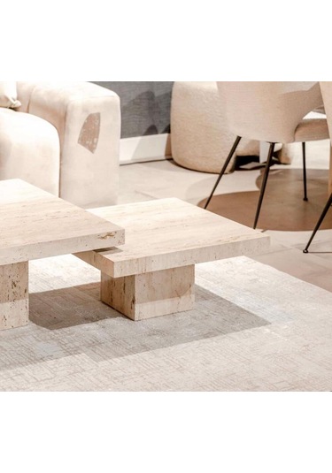Most Marmoris Mermer Görünümlü %100 Mdf Orta Sehpa Set Traverten