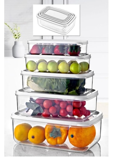 Kapris Dikdörtgen Erzak Saklama Kabı 5'Li Beyaz