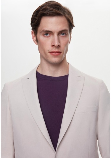 Twn Slim Fit Bej Armürlü Uçan Blazer Kumaş Ceket 4ef04zb024092 Bej