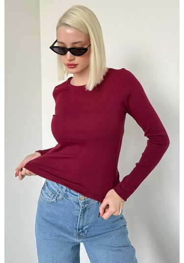 Madmext Bordo Bisiklet Yaka Slim Fit Kadın Body Mg2564 Bordo