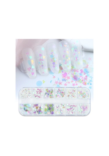 Holografik Parlak Şeffaf Tırnak Süsleme Folyo Pulları Karışık Dizayn Kelebek Kalp Yıldızlar Nail Art