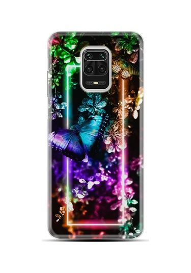 Xiaomi Redmi Note 9 Pro Kılıf Desenli Butterfly Neon 1684 Siyah