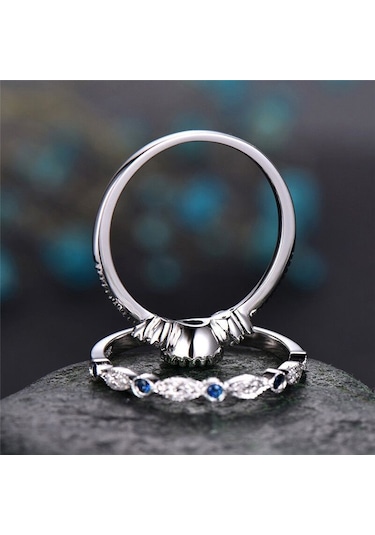 2 Pcs/set Women Fashion Zircon Gemstone Ring 7 Pink Çok Renkli