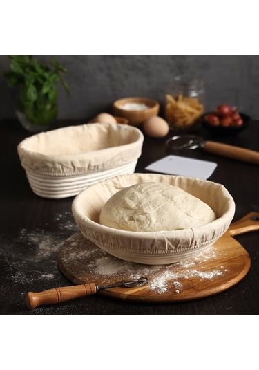 Maoyaya Astarlı Premium Yuvarlak Ekmek Banneton Sepeti - 10 İnç Yuvarlak/oval Doğal Renk Brotform Doğal Renk