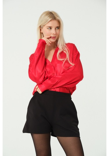 S'amore Clothing Basic Saten Gömlek Kırmızı