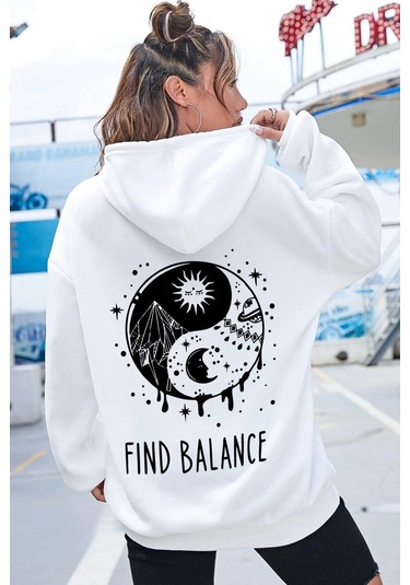 Yin & Yang Tasarım Sweatshirt Beyaz