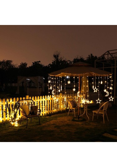 Ayrı Ay Yıldız Animasyonlu 3 Metre Animasyonlu Yılbaşı, Ramazan Bayramı Led Işıklandırma Fişli Sarı