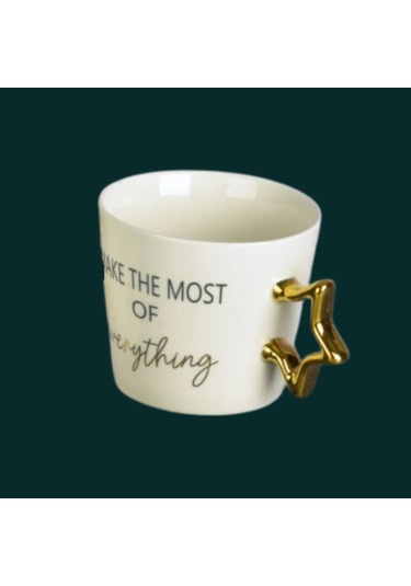 Tohana Porselen Kupa 350ml Yıldız Kulp Desen3 Beyaz