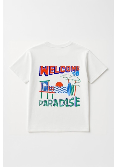 Erkek Çocuk %100 Pamuklu Kabartma Baskılı Tişört 3-4 Yaş 8-9 Yaş Beyaz