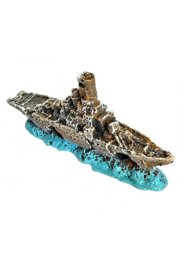 Balıkpet Harabe Batık Savaş Gemisi Akvaryum Dekoru Mavi 12 CM