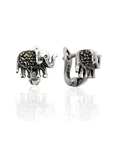Oya Silver Markazit Taşlı Fil Gümüş Kadın Küpe 1.9x1.3 Cm