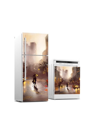 Buzdolabı Ve Bulaşık Makinası Beyaz Eşya Sticker Kaplama Yağlıboya Newyork