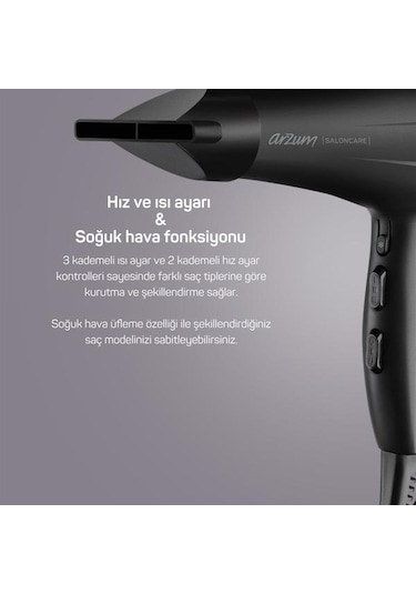 Arzum Ar5098 Saloncare Profesyonel Saç Kurutma Makinesi - Siyah - 2200 Watt