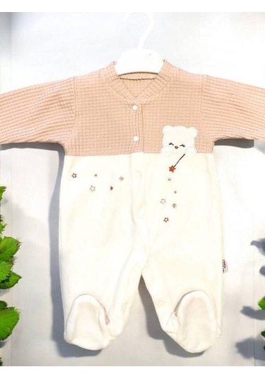 Kız Bebek Kışlık Ayıcık Desenli Tulum-15070 Ekru