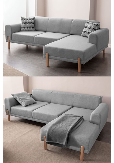 Mocha Sırt Mekanizmalı Köşe Koltuk Takımı Gri