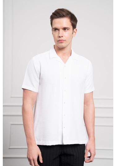 Erkek Beyaz Apaş Yaka Kısa Kol Gömlek 25ys004008600 Beyaz Beyaz