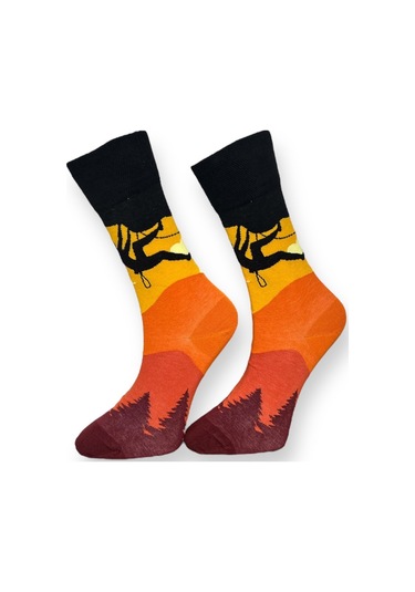 3'lü Unısex Uzay, Gün Batımı Ve Geometrik Tasarımlı Esnek Nem Alabilen Pamuklu Spor Soket Çoraplar Çok Renkli