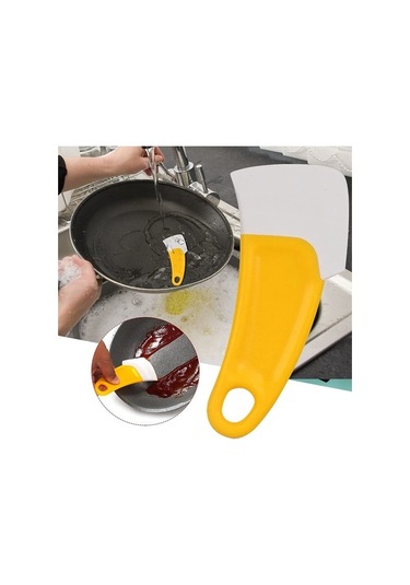 Prestigegoods Esnek Kalın Gres Spatula Kazıyıcı, Isıya Dayanıklı Ev Temizlik Aleti, 15x6.5cm, Sarı