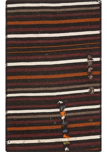 Mürdüm Rengi Beyaz Çizgili El Dokuma Kilim Paspas