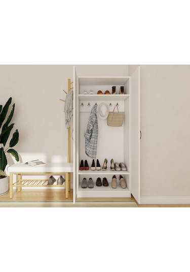 Limila 2 Kapaklı Aynalı Beyaz Renk Portmanto