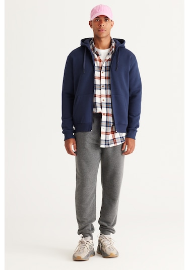 AC&Co / Altınyıldız Classics Erkek Standart Fit Normal Kesim Kapüşonlu Fermuarlı  Sweatshirt - Lacivert