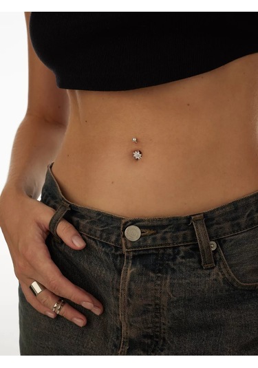 Miestilo 925 Ayar Gümüş Taşlı Göbek Piercingi, Çiçekli 162693885 Beyaz