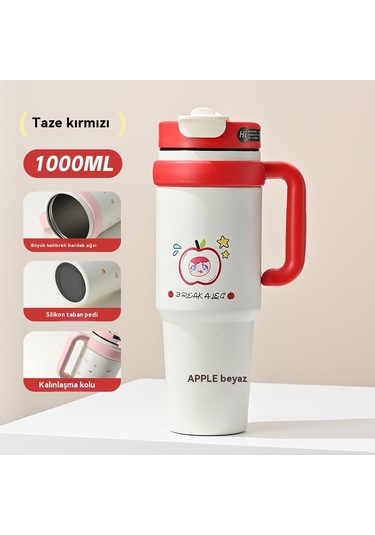 Jian Fan Kızların Termos Bardağı, Büyük Kapasiteli Buz Bardağı, Hasır Bardak - Mavi Mavi