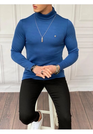 Modefendi Slim Fit A Kalite Pamuk Tam Boğazlı Kazak Mavi