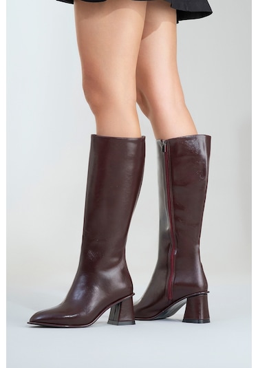 Paradis Bordo Cilt Kadın Kalın Topuklu Çizme Bordo