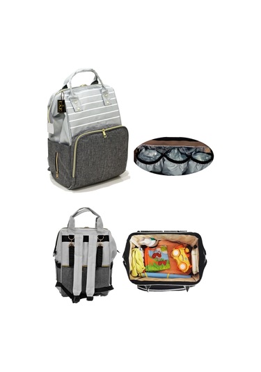 Bebek Bakım Çantası Gold Fermuarlı Sırt Çantası Açık Gri