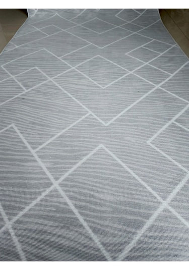 Gri Beyaz Geometrik Desen Yıkanabilir Kaymaz Dört Mevsimlik Salon Banyo Balkon Genç Odası Kesme Halı Gri & Beyaz