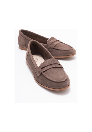 Luvishoes F02 Vizon Süet Hakiki Deri Kadın Loafer Ayakkabı Vizon